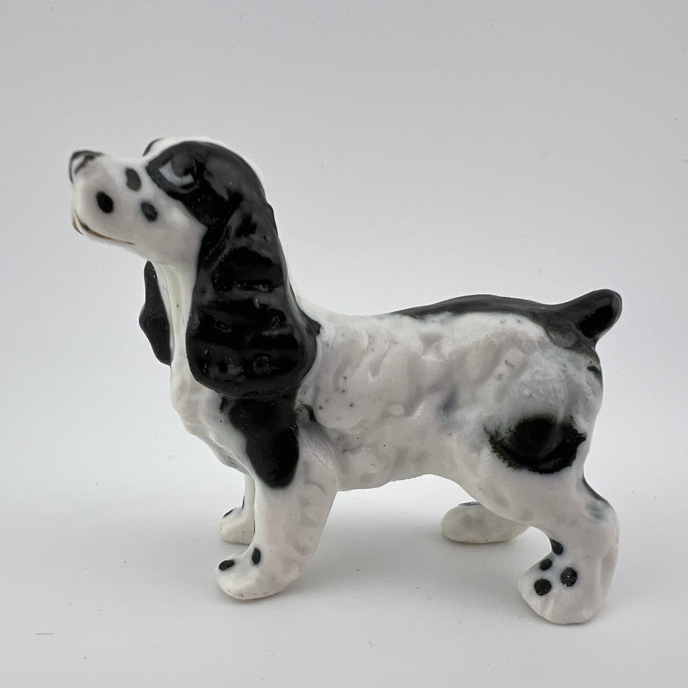 Vintage Black‎ White Spaniel Dog Figurine Matte 2x2 Miniature